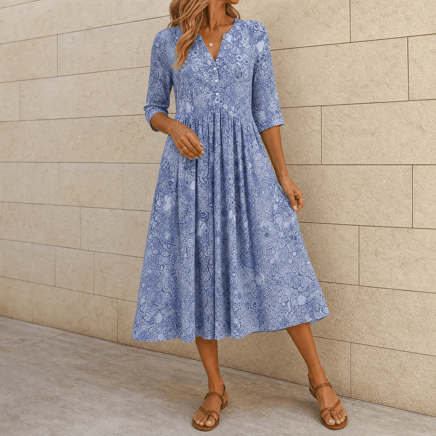 Lirenne – Women's Flattering Floral Midi Dress with Pockets