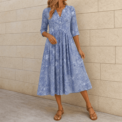 Lirenne – Women's Flattering Floral Midi Dress with Pockets