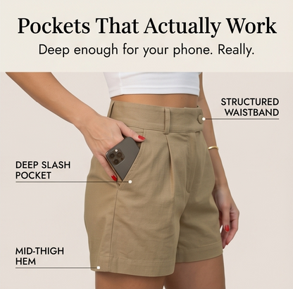 Lunavia™ - High-Waist Pleated Tailored Shorts