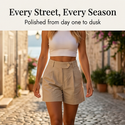 Lunavia™ - High-Waist Pleated Tailored Shorts