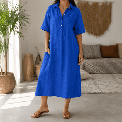 Lunavia – Women's Linen Polo Midi Dress
