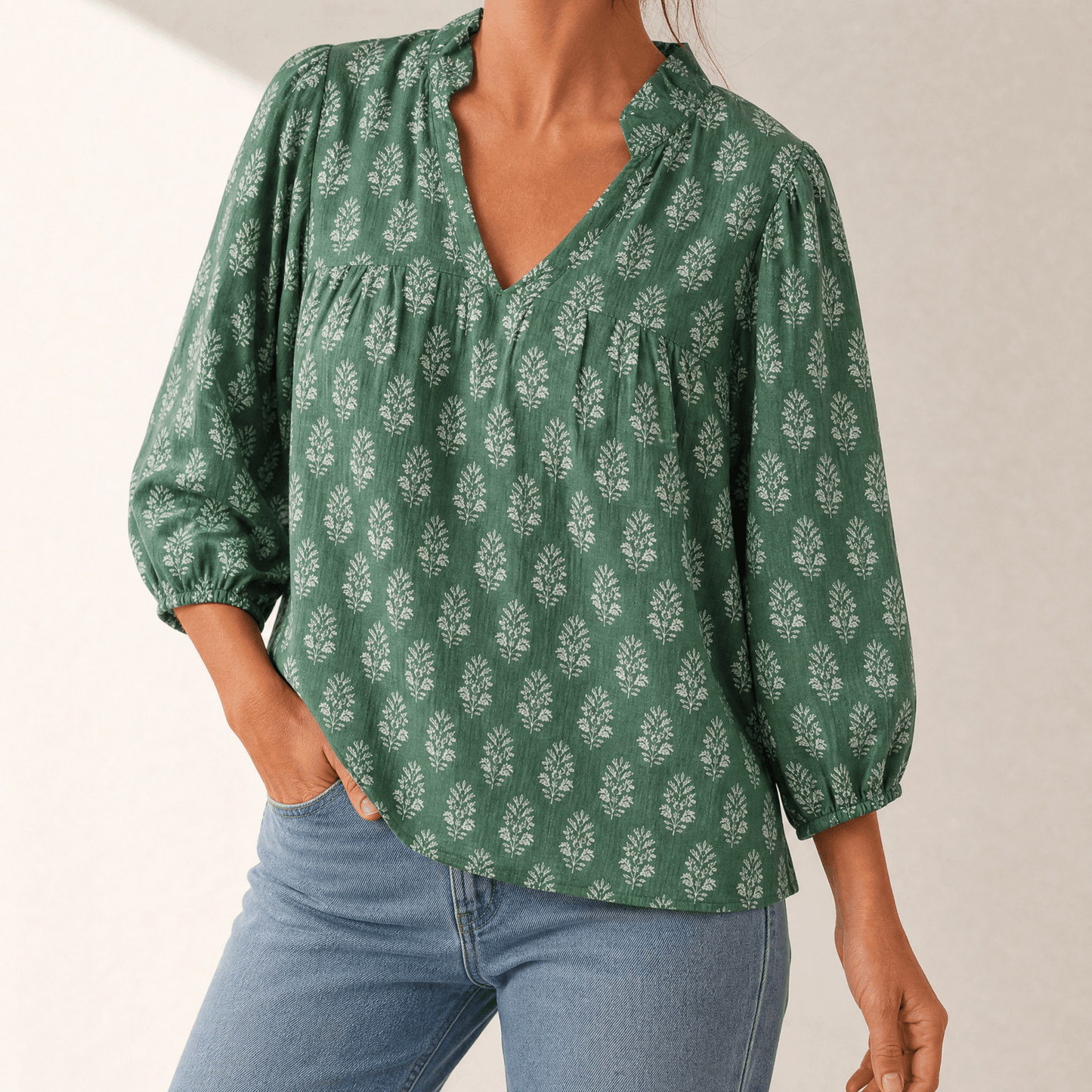 Marivell – Women's Block-Print V-Neck Summer Blouse