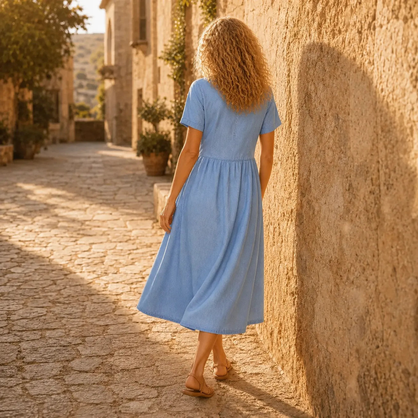 Soléa – Women's Shirt Dress with Pockets, A-Line Midi, Soft Cotton, Button Down