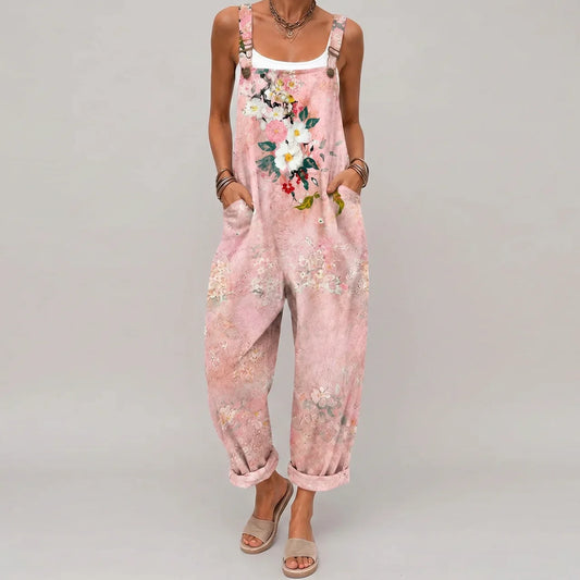 Boho Floral-Print Overalls Lightweigt Jumpsuit