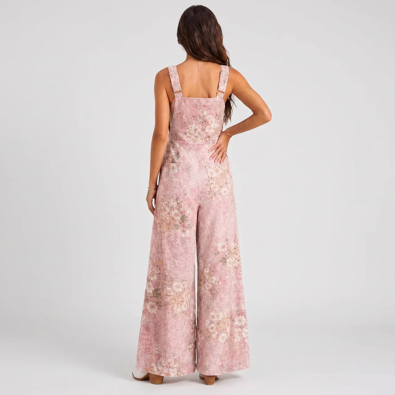 Boho Floral-Print Overalls Lightweigt Jumpsuit