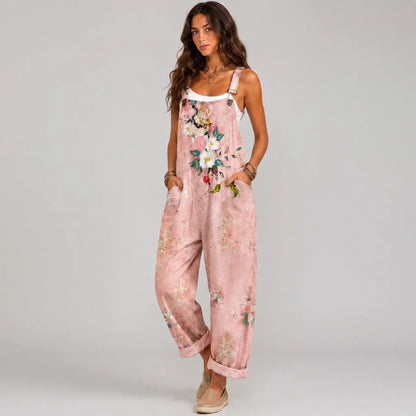 Boho Floral-Print Overalls Lightweigt Jumpsuit
