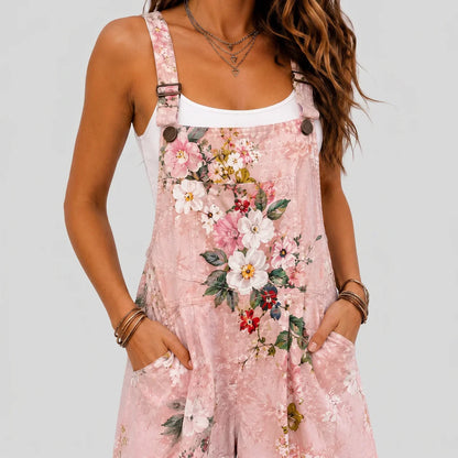 Boho Floral-Print Overalls Lightweigt Jumpsuit