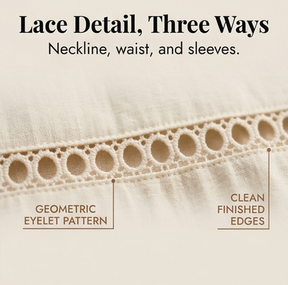 Solenne – Women's Breathable Cotton Linen Lace Midi Dress