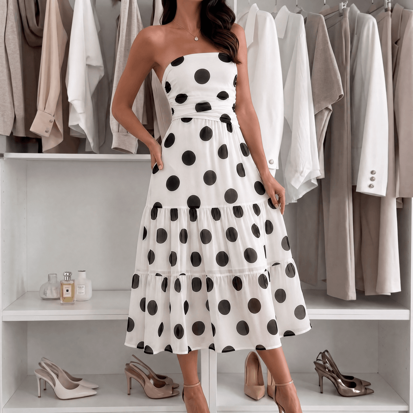 Soliana – Women's Sheer Tiered Polka Dot Dress