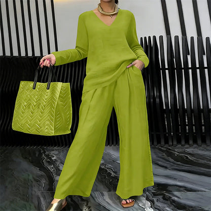 ✨ NEW! Women's V-Neck Lounge Set with Wide-Leg Pants