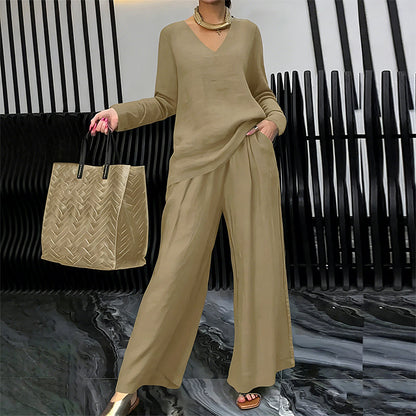 ✨ NEW! Women's V-Neck Lounge Set with Wide-Leg Pants