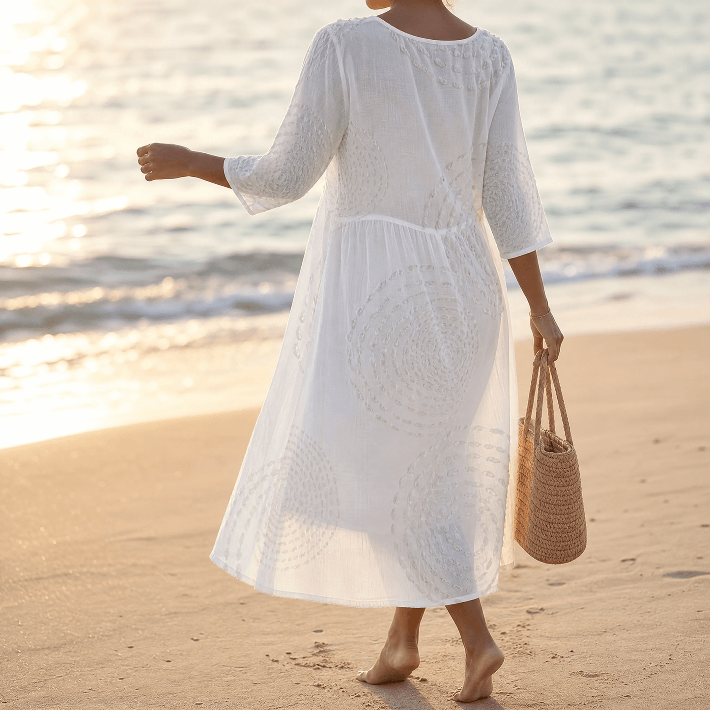 Tessara – Embossed Texture Midi Dress for Women