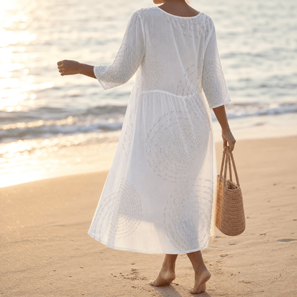 Tessara – Embossed Texture Midi Dress for Women