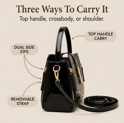 Velora™ – Glossy Croc Crossbody Handbag