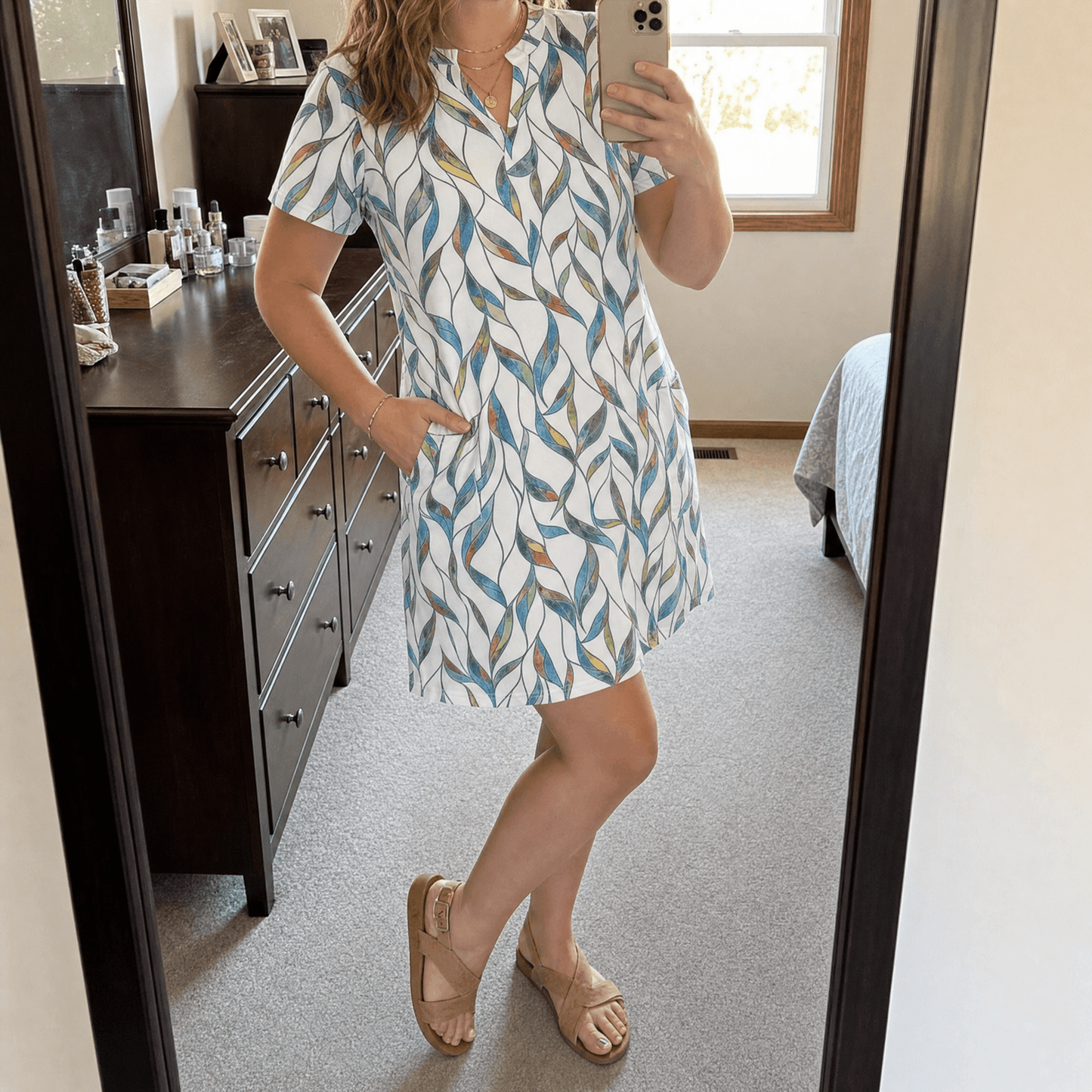 Veluna – Women's V-Neck Floral Dress with Pockets