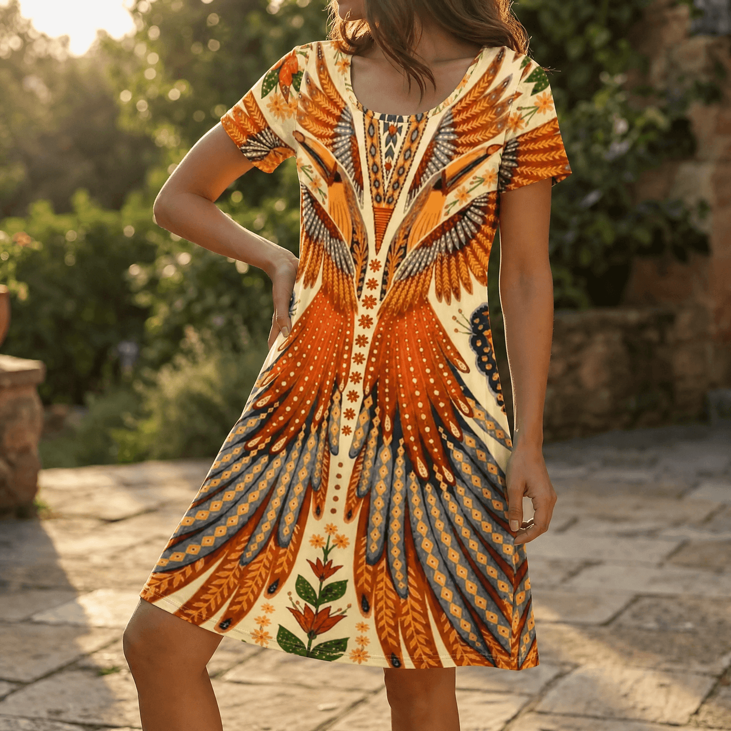 Vivara – Bold Peacock Wingspan Summer Dress
