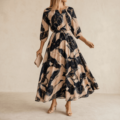 Vivara – Women's Marble Gold Chiffon Maxi Dress