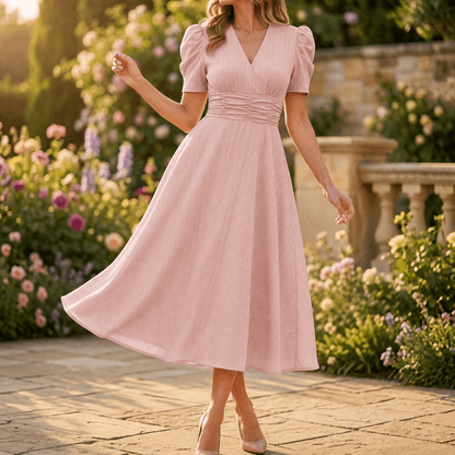 Vivella – Women's elegant puff sleeve midi dress