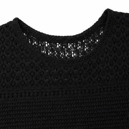 Wearbella – Open Knit Short Sleeve Top, Waffle Texture Spring Summer Blouse for Women
