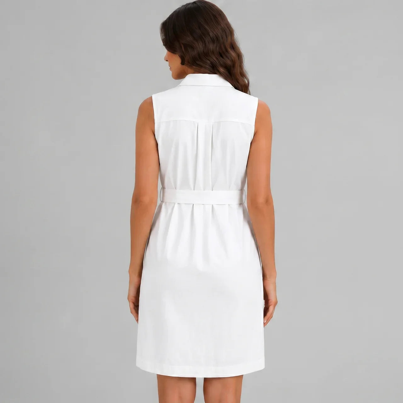 Belted White Denim Shirt-dress