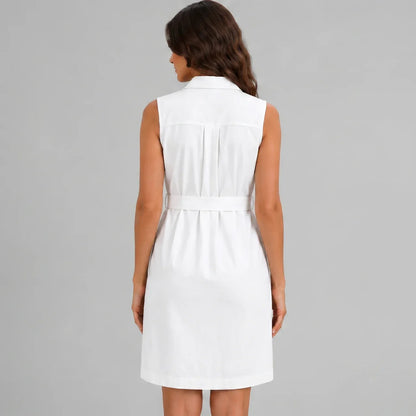 Belted White Denim Shirt-dress