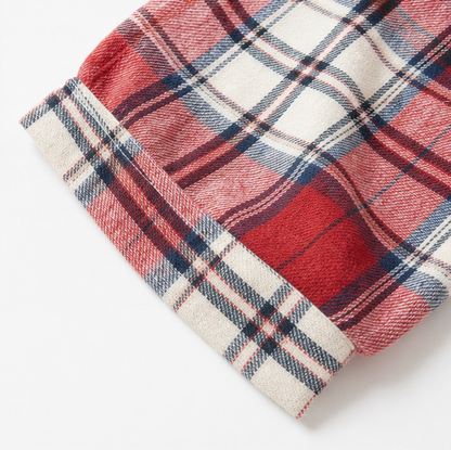 Wrenfield – Plaid Round Neck Blouse with Cuffed Sleeves
